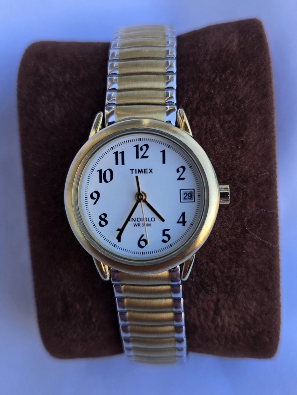 Women's Timex Easy Reader Two-Tone Expansion Band Watch – White Dial with Indigl